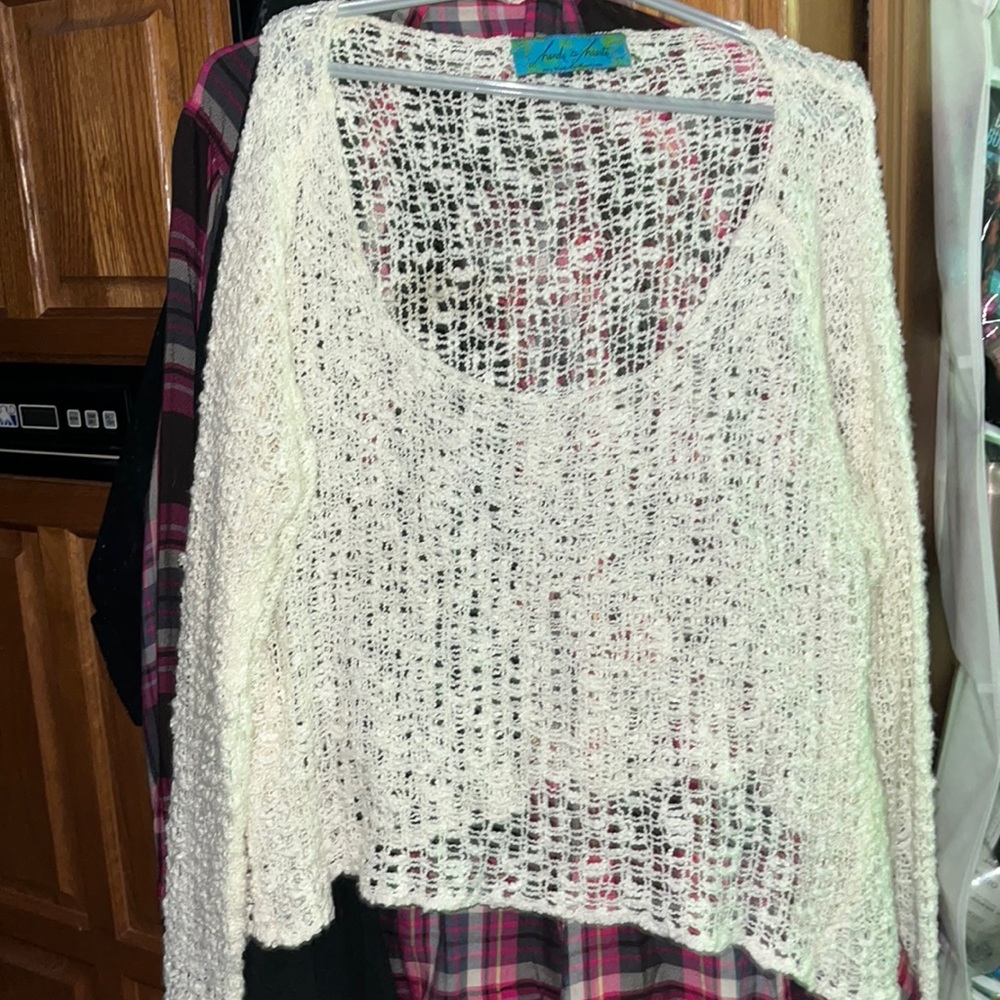 Off shouldrr loose knit crochet sweater